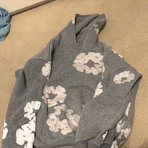 Gray Hoodie with White Floral Design